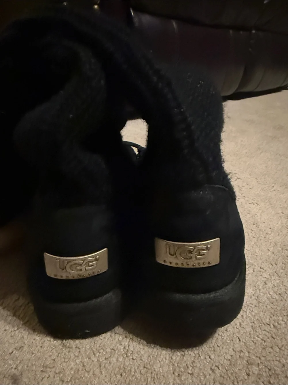 UGG Suburb Crochet Knit Leather Boots Black Size 10